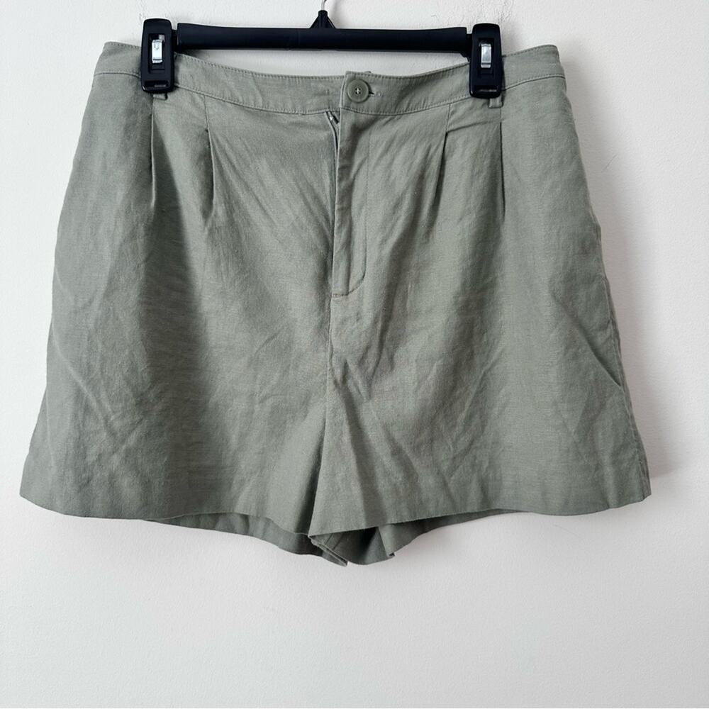 Nordstrom Open Edit Everyday Pleated Linen Blend Shorts Sage Green Size 10 - Picture 4 of 9